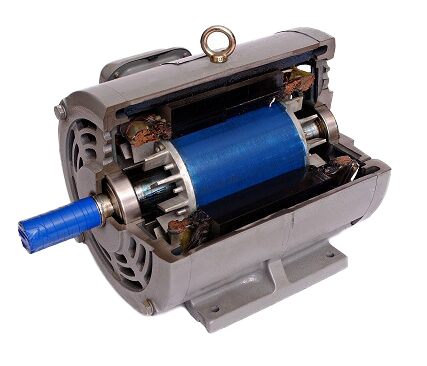 Cutaway view of an electric motor showing its rotor and shaft