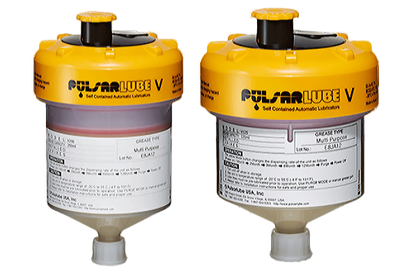Pulsarlube V125 and V250 automatic single-point grease lubricators in two reservoir capacities