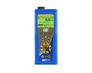 Front view of the SDT270 handheld ultrasound data collector, showing its measurement display and controls